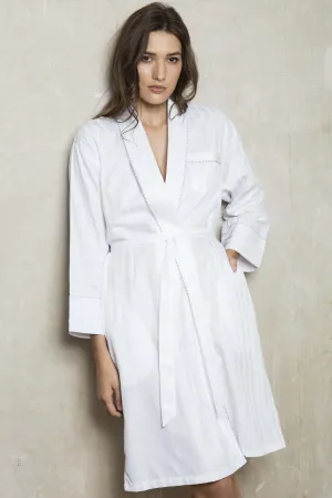 Cottonreal Superfine Cotton Shadow Stripe Shawl Collar Robe White