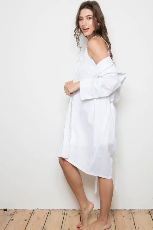 Cottonreal Superfine Cotton Shadow Stripe Shawl Collar Robe White