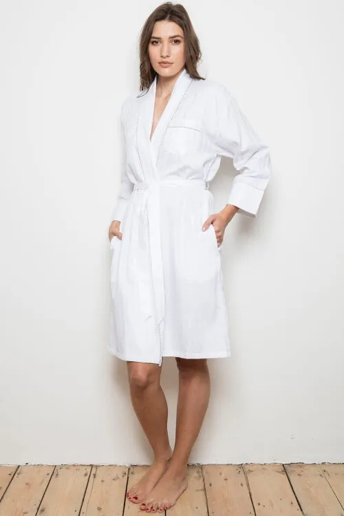 Cottonreal Superfine Cotton Shadow Stripe Shawl Collar Robe White