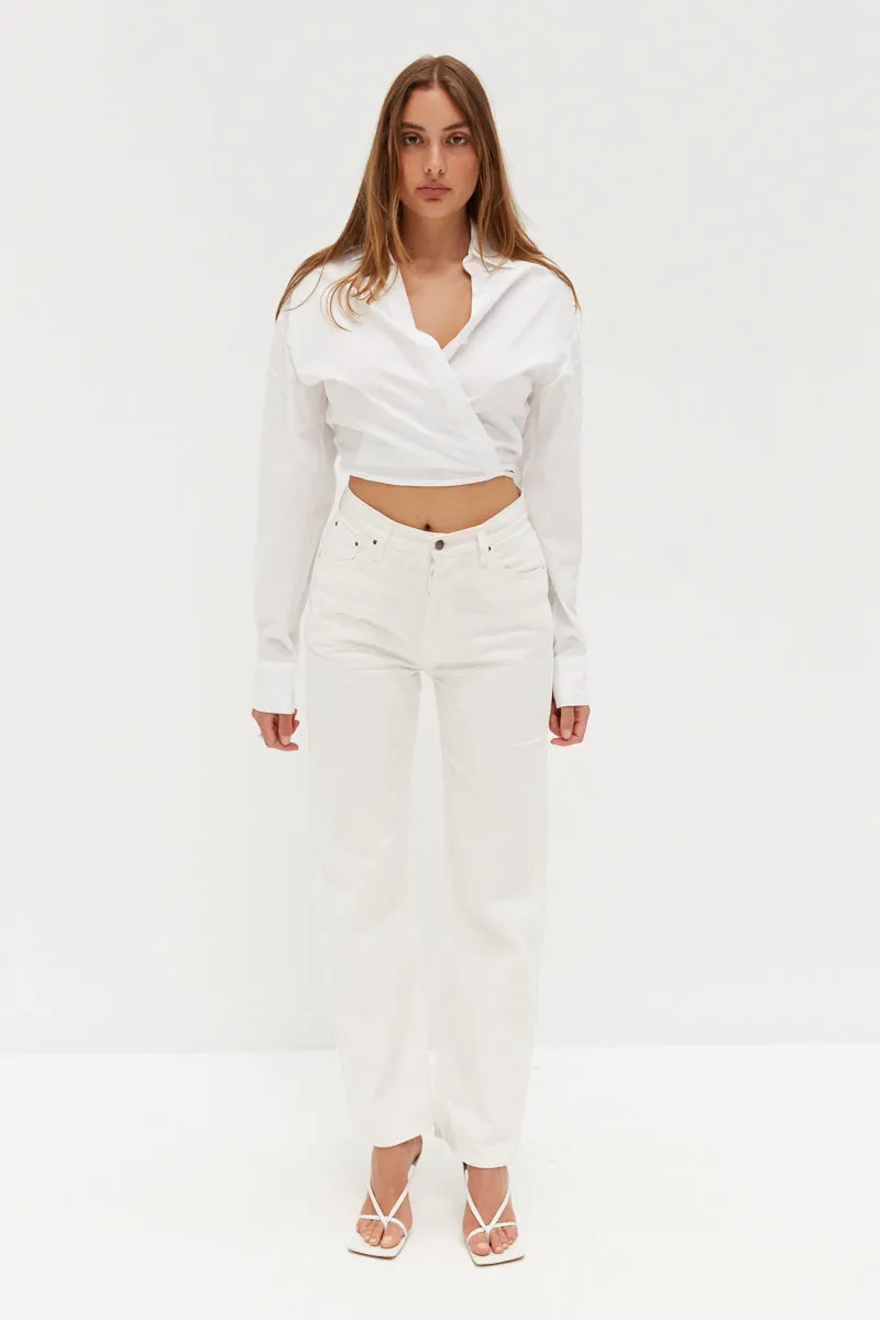Crop Tie Shirt - White