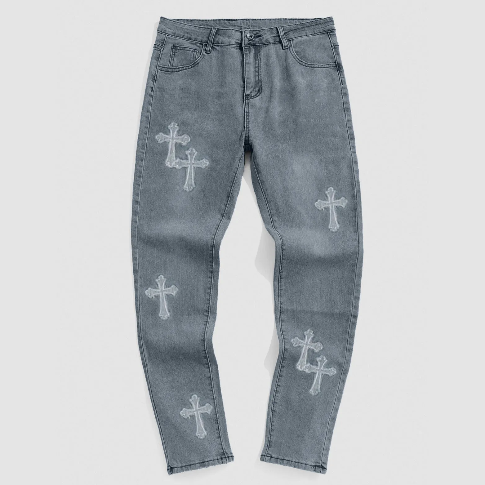Cross Patch Hip Hop Straight-Leg Jeans