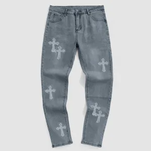 Cross Patch Hip Hop Straight-Leg Jeans