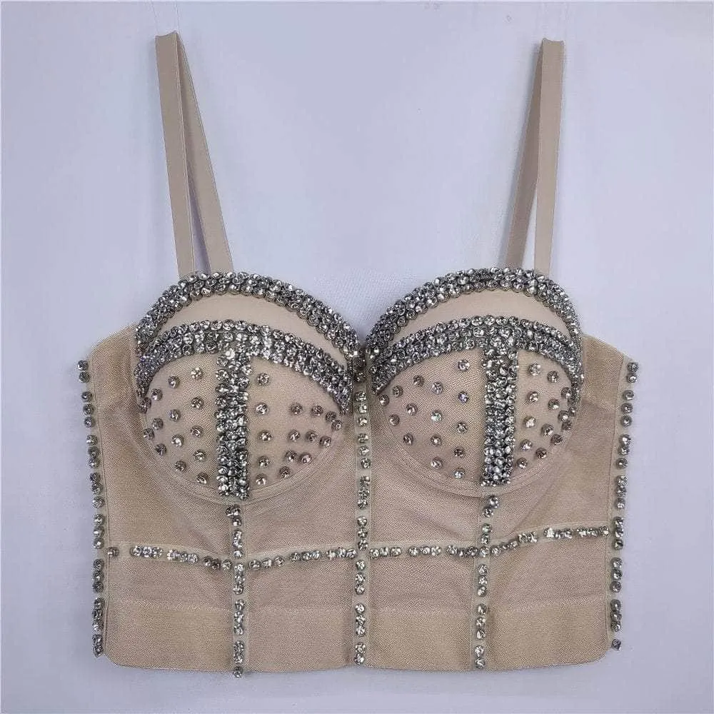 Crystal Rhinestone Decorated Cami Bustier Bralette