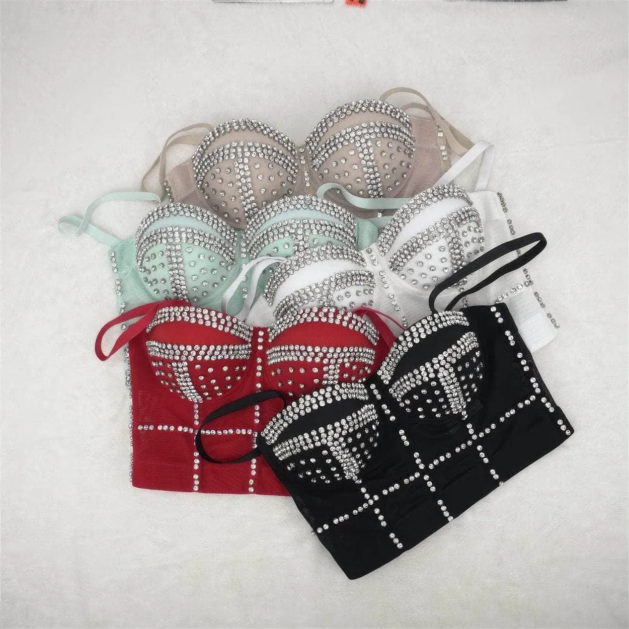 Crystal Rhinestone Decorated Cami Bustier Bralette