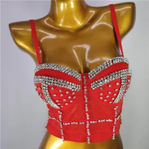 Crystal Rhinestone Decorated Cami Bustier Bralette