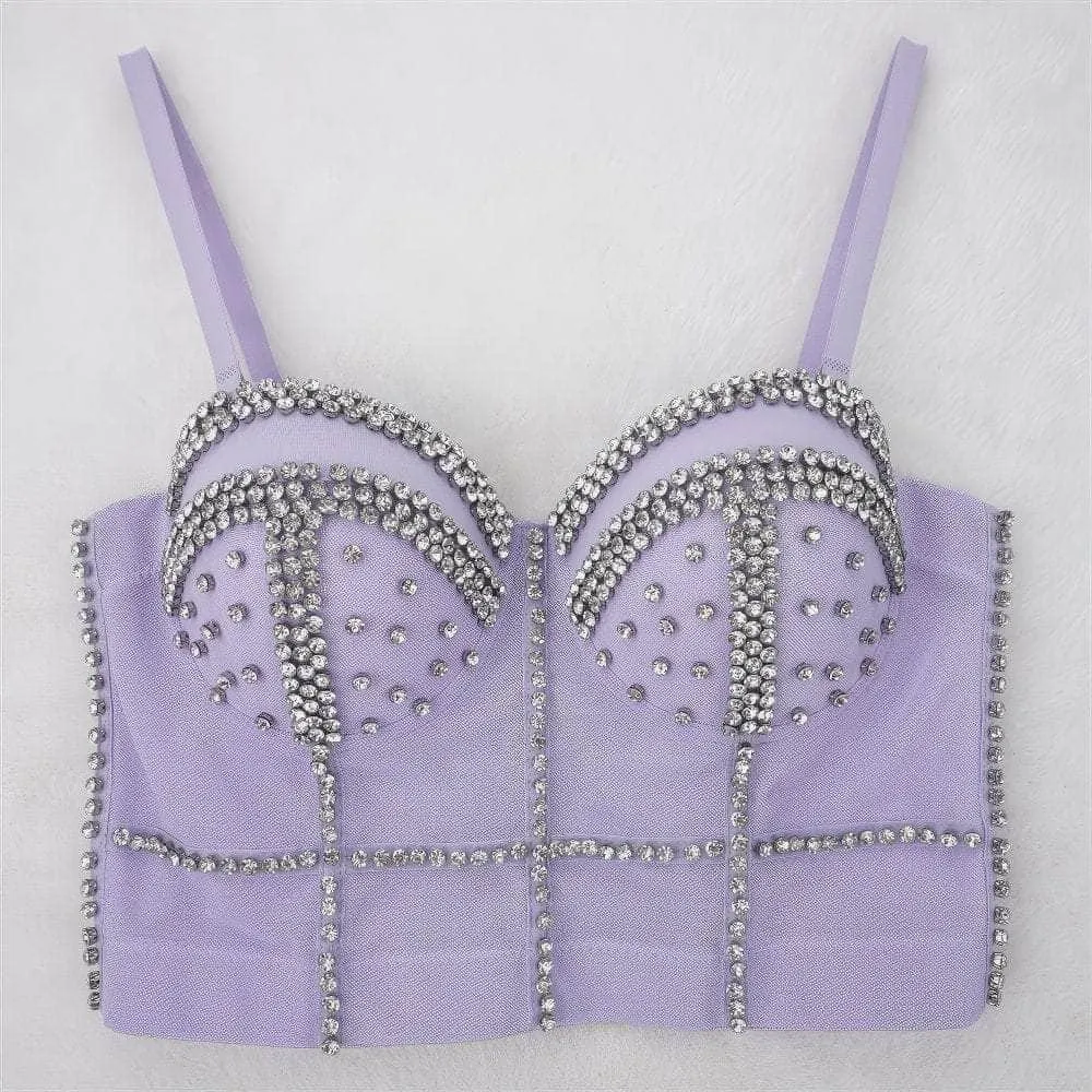 Crystal Rhinestone Decorated Cami Bustier Bralette