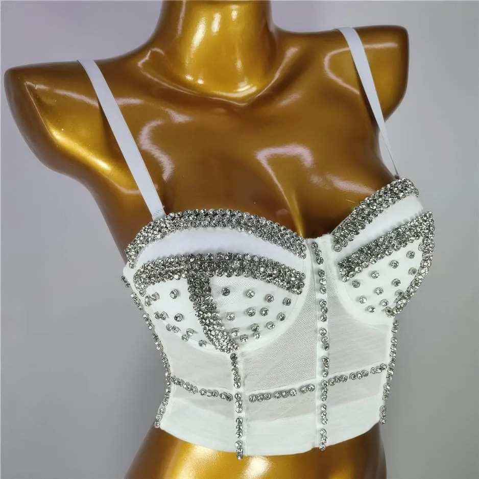 Crystal Rhinestone Decorated Cami Bustier Bralette