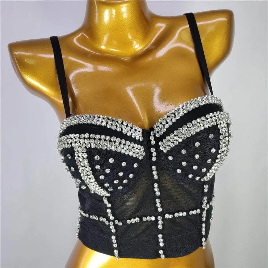 Crystal Rhinestone Decorated Cami Bustier Bralette
