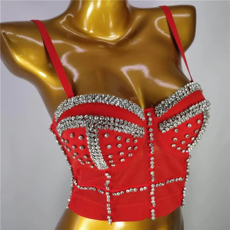 Crystal Rhinestone Decorated Cami Bustier Bralette