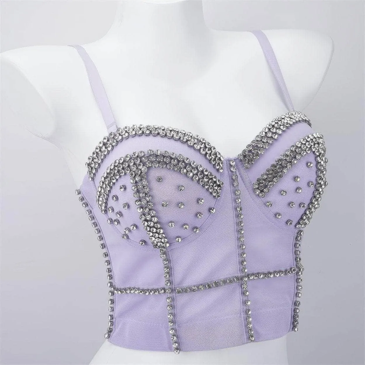 Crystal Rhinestone Decorated Cami Bustier Bralette