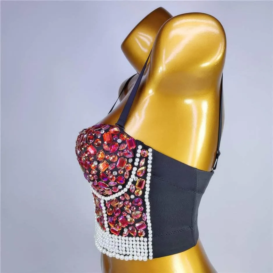 Crystal Rhinestone Pearl Bead Bustier Bralette