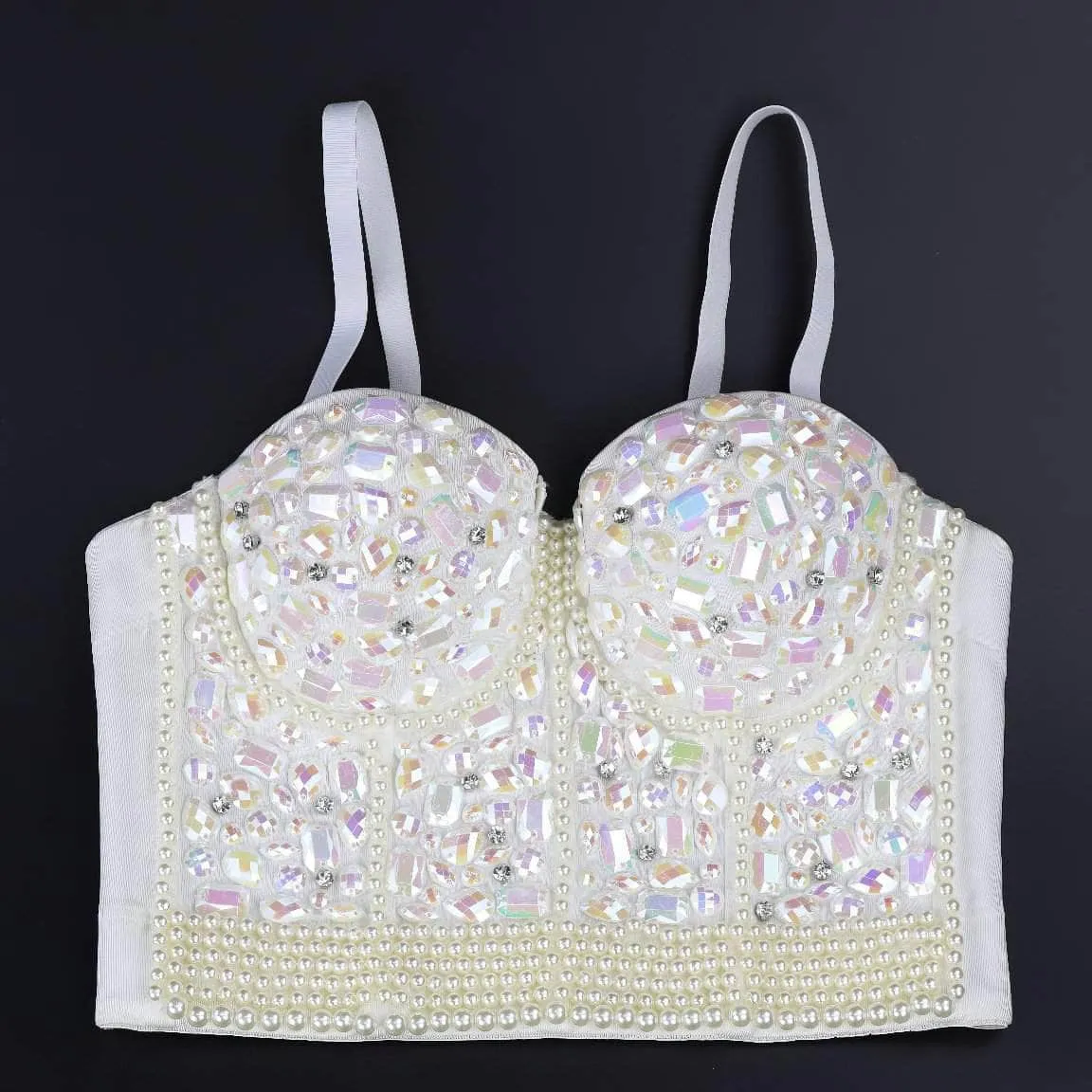 Crystal Rhinestone Pearl Bead Bustier Bralette