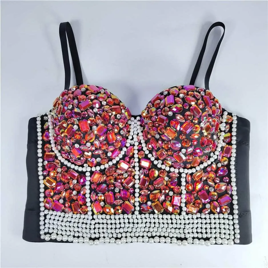 Crystal Rhinestone Pearl Bead Bustier Bralette