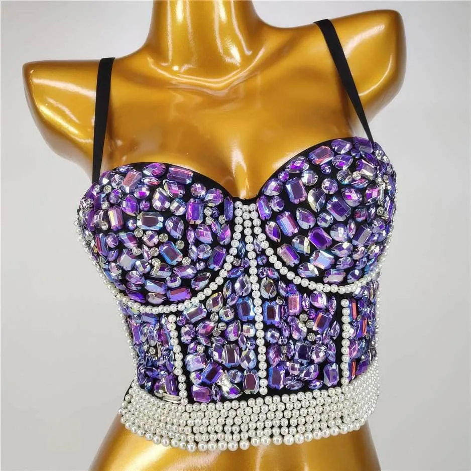 Crystal Rhinestone Pearl Bead Bustier Bralette