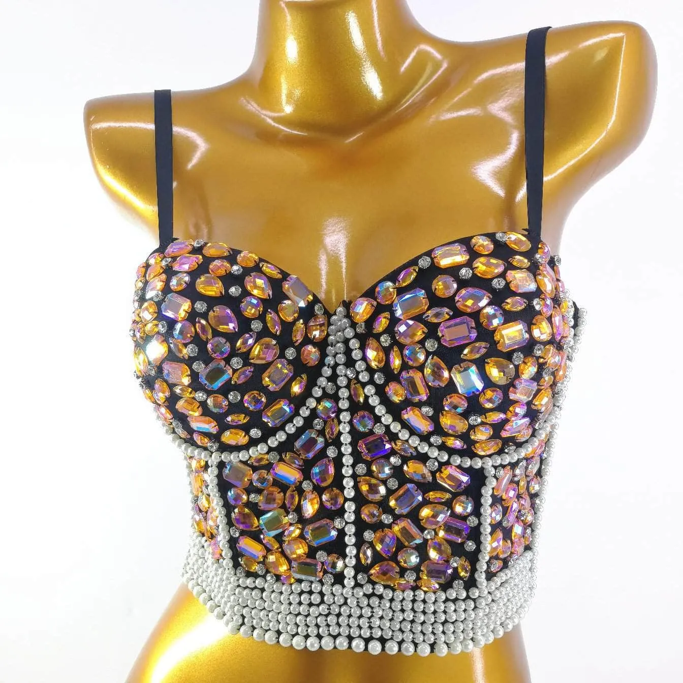 Crystal Rhinestone Pearl Bead Bustier Bralette