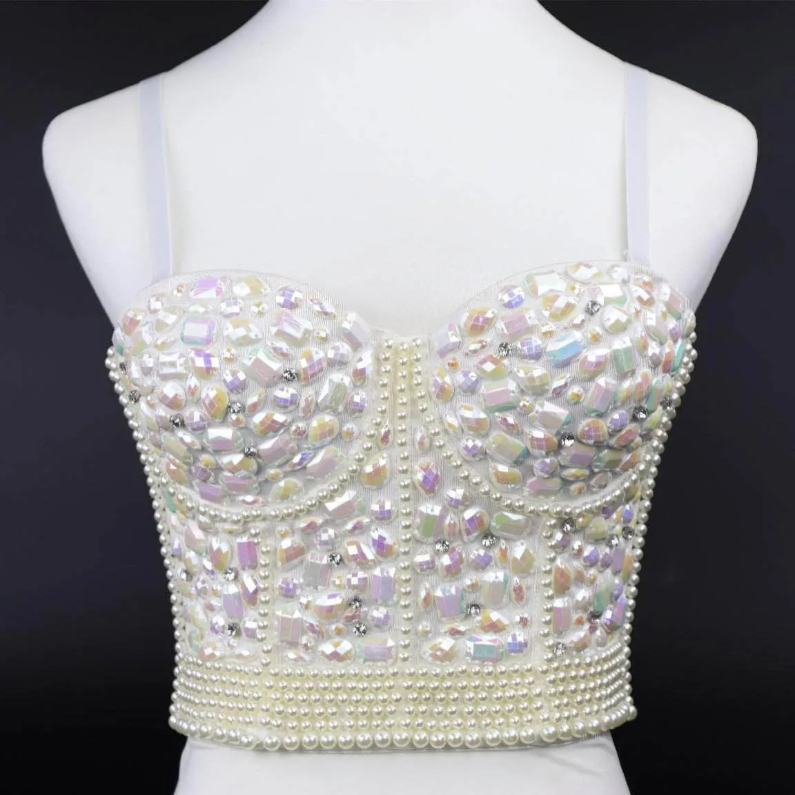 Crystal Rhinestone Pearl Bead Bustier Bralette