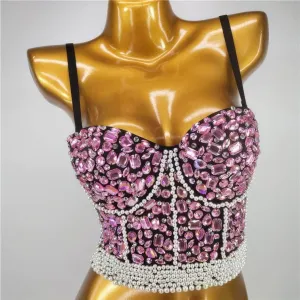 Crystal Rhinestone Pearl Bead Bustier Bralette