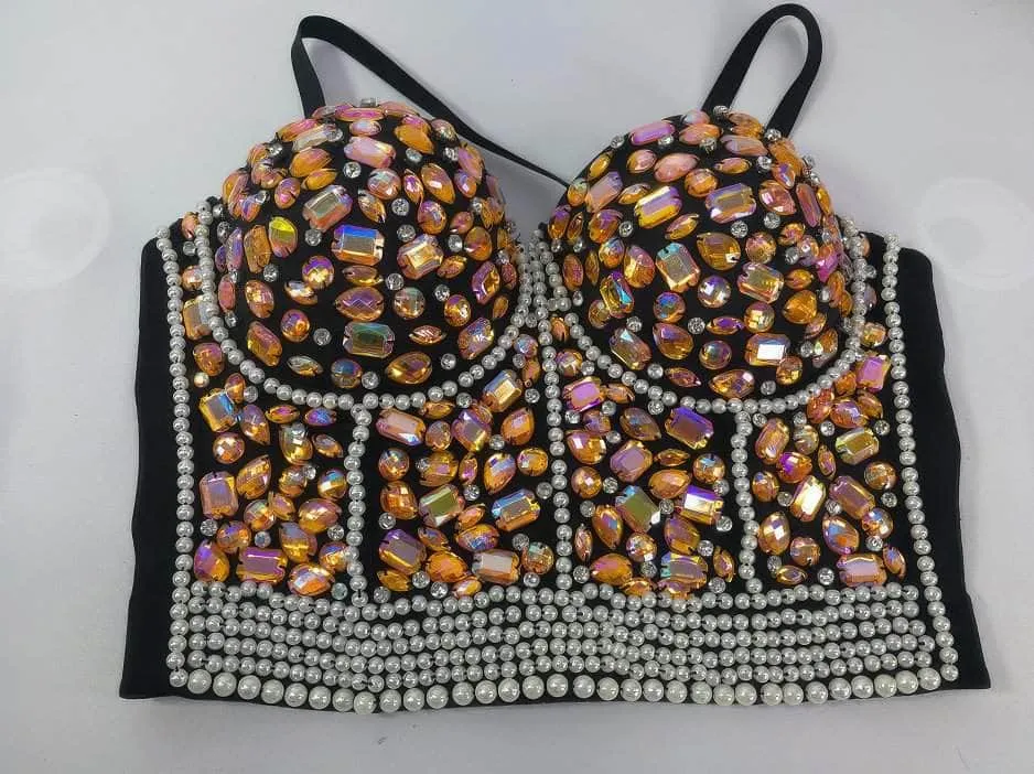 Crystal Rhinestone Pearl Bead Bustier Bralette