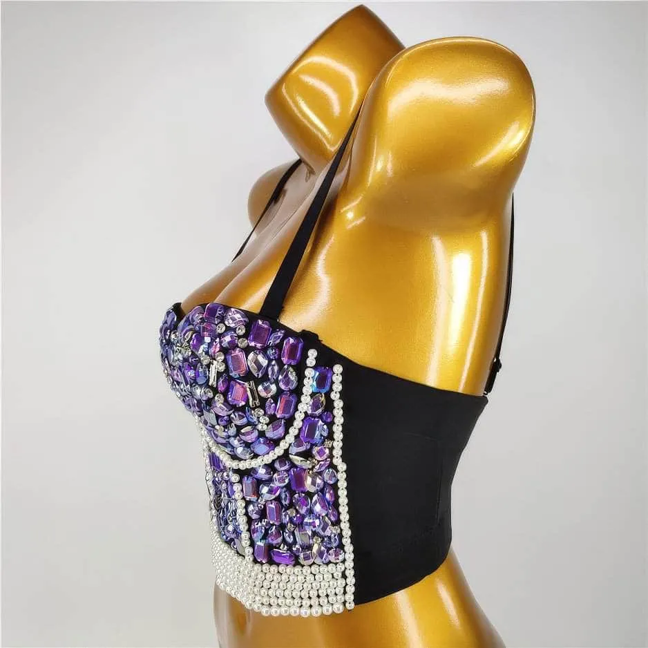 Crystal Rhinestone Pearl Bead Bustier Bralette