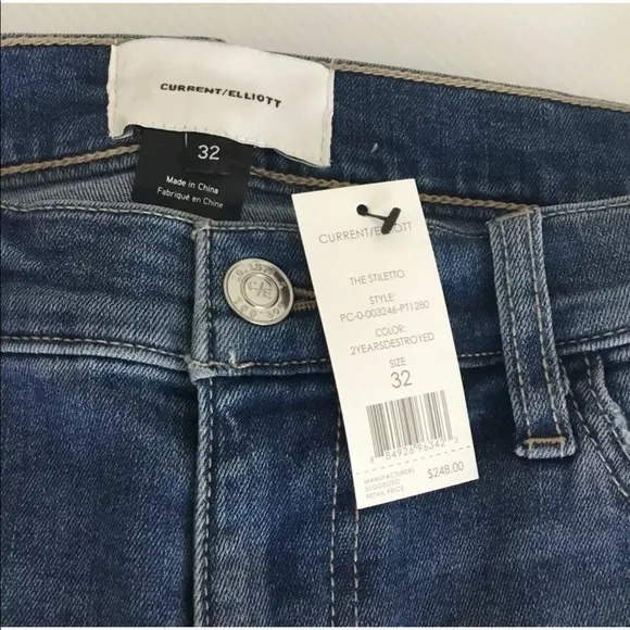 CURRENT/ELLIOTT The Stiletto Ripped Skinny Jeans 2 Year Destroyed NWT 32