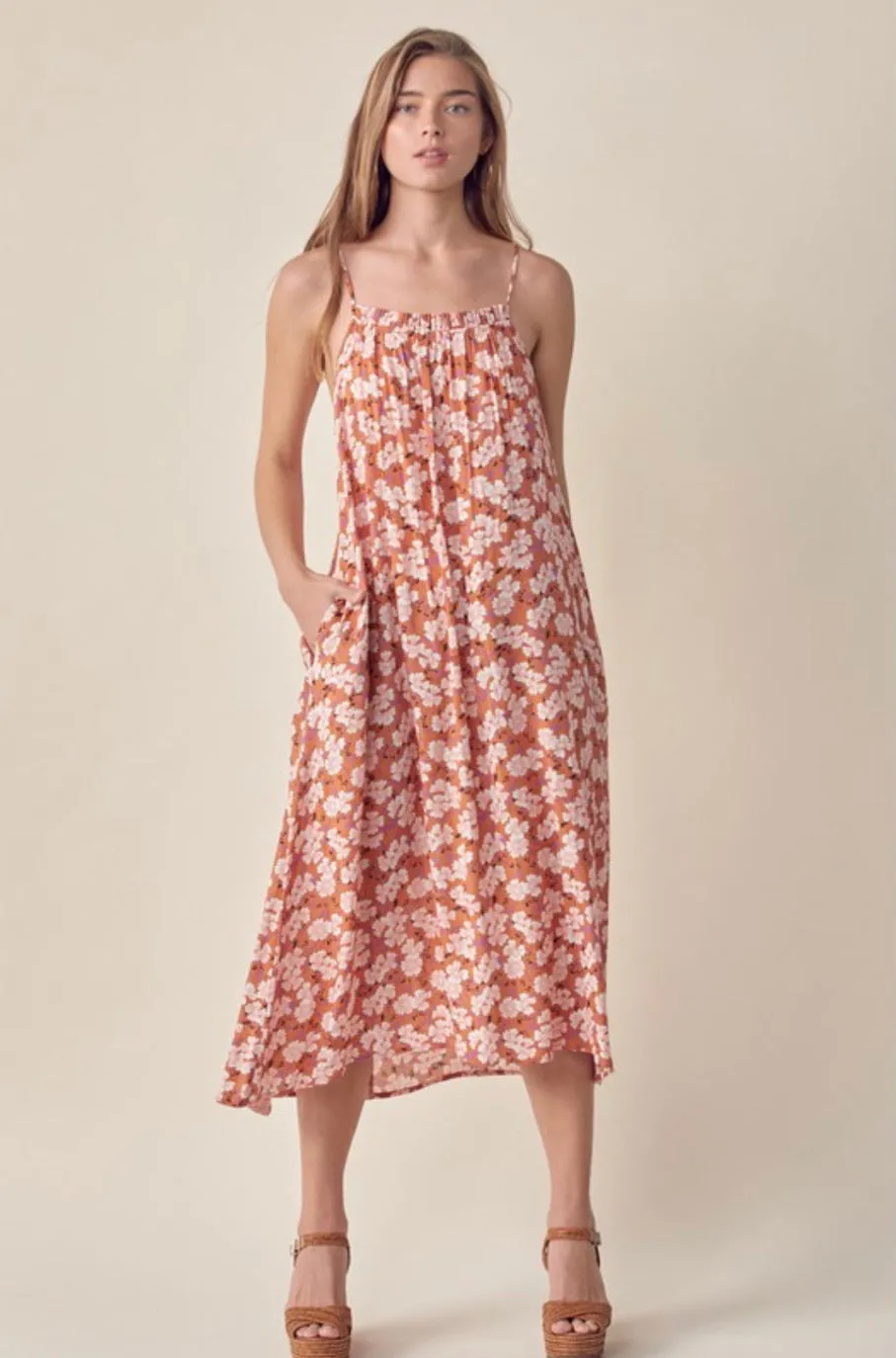 D52 H BACK FLORAL MIDI DRESS