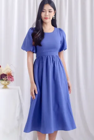 Danica Cut Out Tie Back Midi Sleeved Dress In Blue