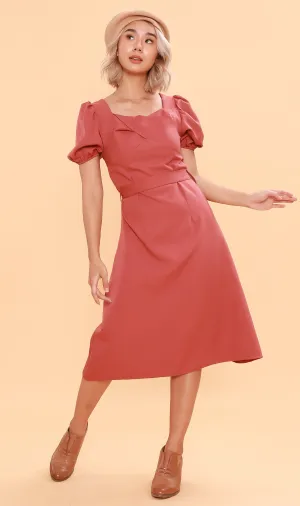 DAPH Puff-Sleeve Midi Dress (Dusty Rose)