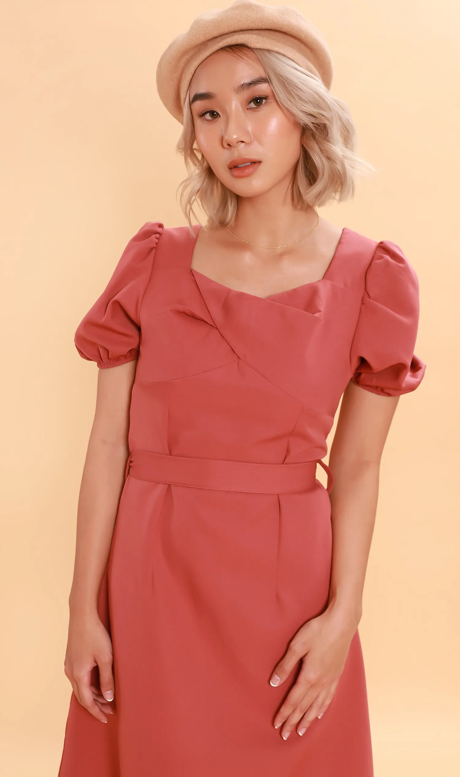 DAPH Puff-Sleeve Midi Dress (Dusty Rose)