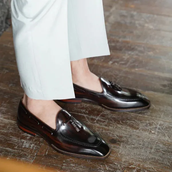 Dark Brown Leather Tassel Loafers