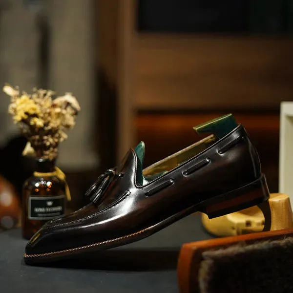 Dark Brown Leather Tassel Loafers
