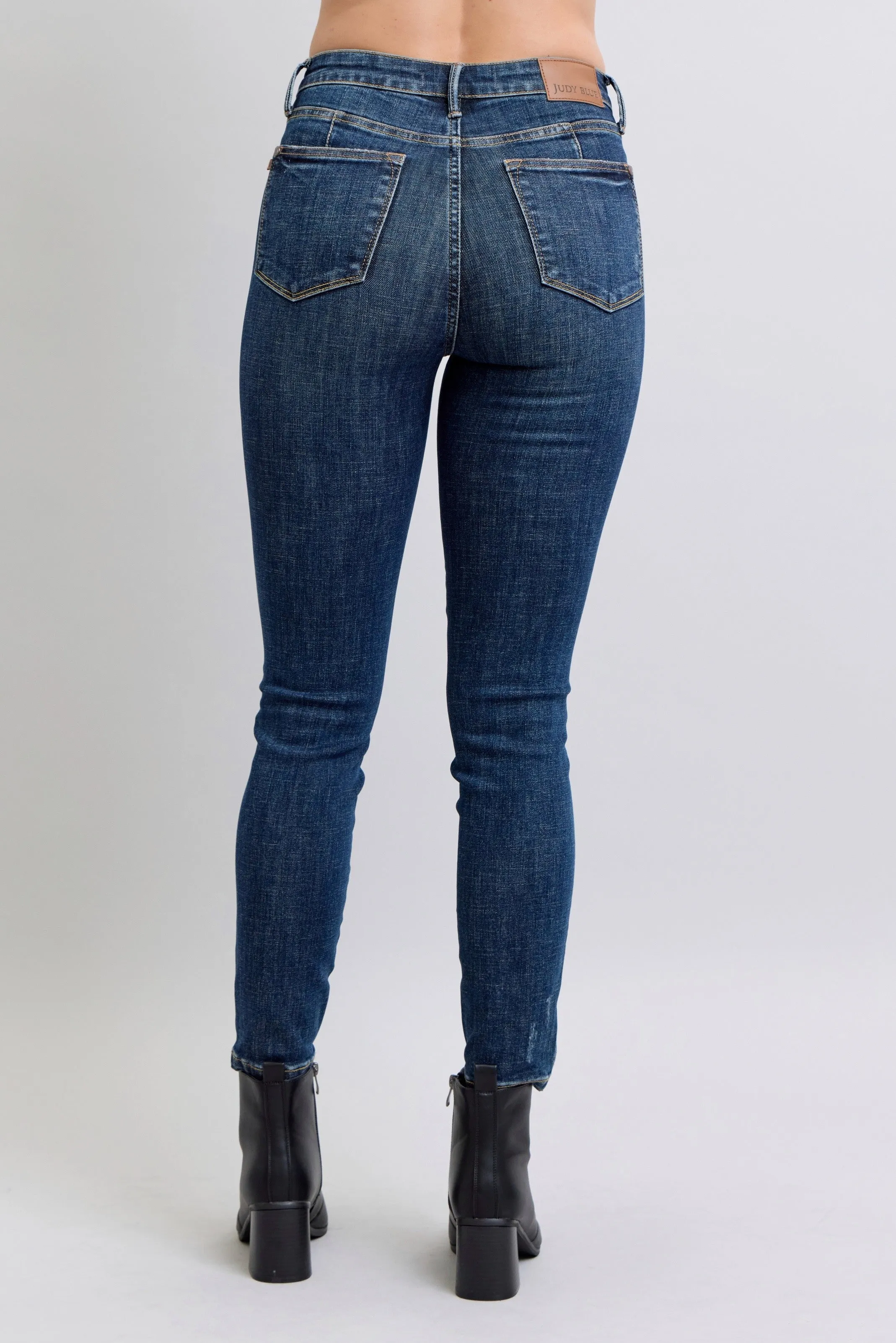 Dark Mid Rise Tummy Control Vintage Wash Skinny Judy Blue Jeans 11/26/24 9352