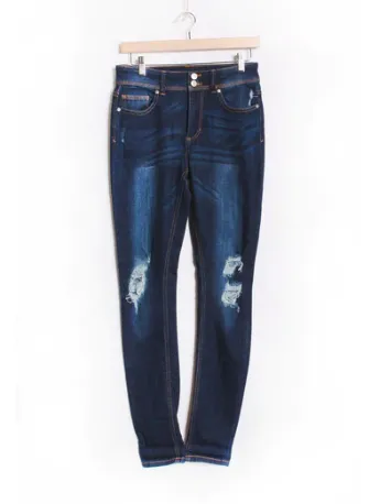 Dark Wash High Waist Ripped Skinny Jeans