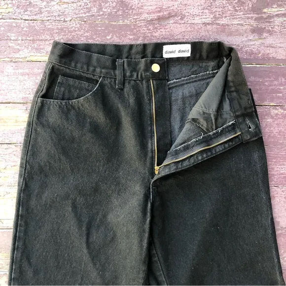 David David Vintage High Rise Black Jeans Cheetah Print Back Pockets Studded
