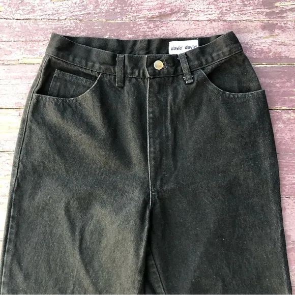 David David Vintage High Rise Black Jeans Cheetah Print Back Pockets Studded