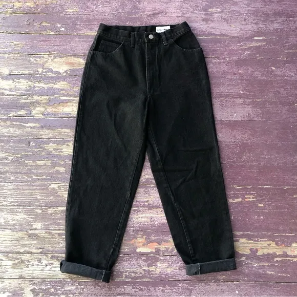 David David Vintage High Rise Black Jeans Cheetah Print Back Pockets Studded