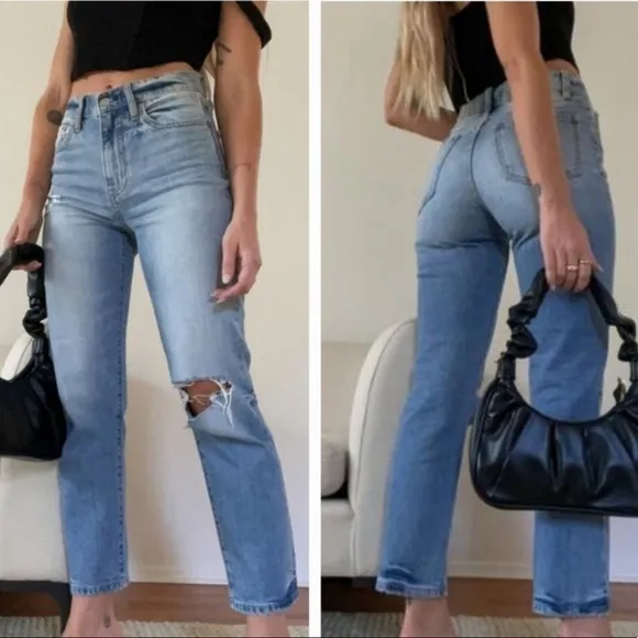 Daze Fool's Gold Straight Up High Rise Straight Leg Ankle Crop Jeans 27