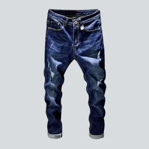 Denim blue ripped men jeans