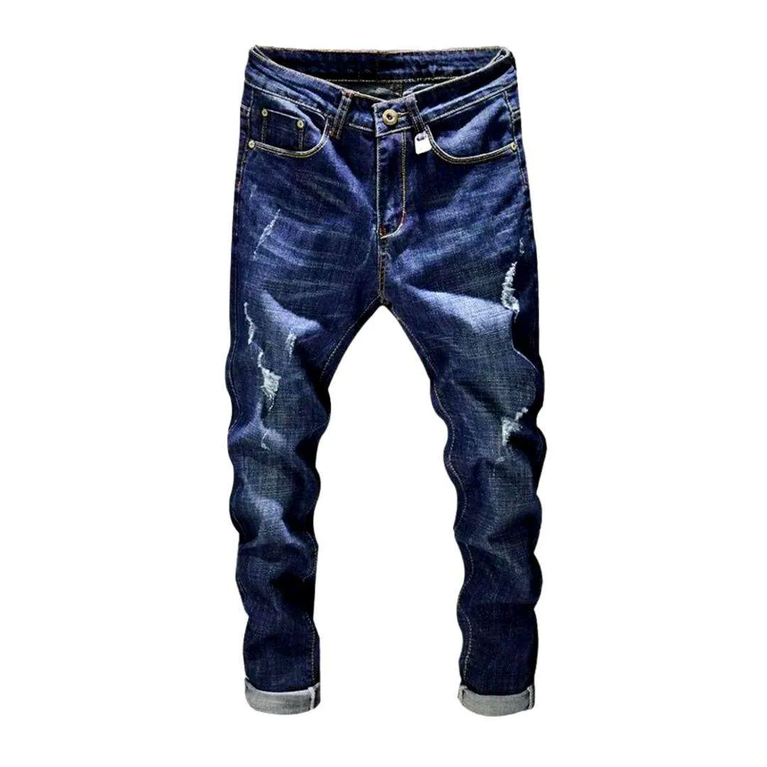 Denim blue ripped men jeans
