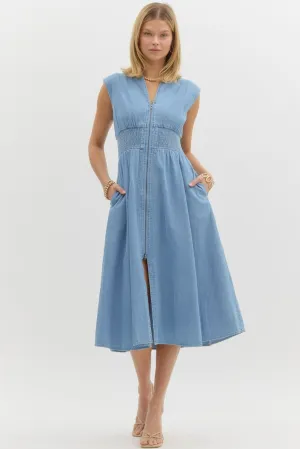 Denim Cap Sleeve Midi Dress