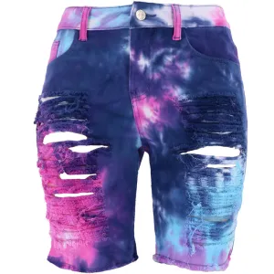 Denim Pants Summer Women Clothing High Waist Tie-Dyed Ripped Pants