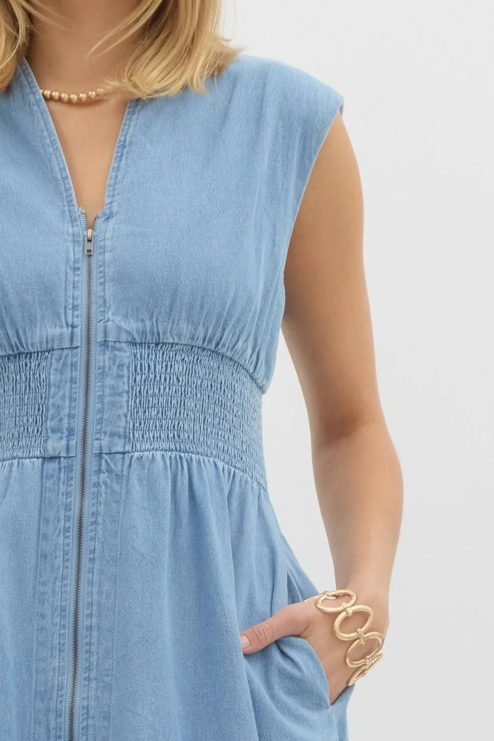 Denim Sleeveless Midi Dress