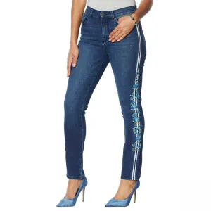 DG2 by Diane Gilman Women's Tall Classic Stretch Embroidered Stripe Skinny Jeans