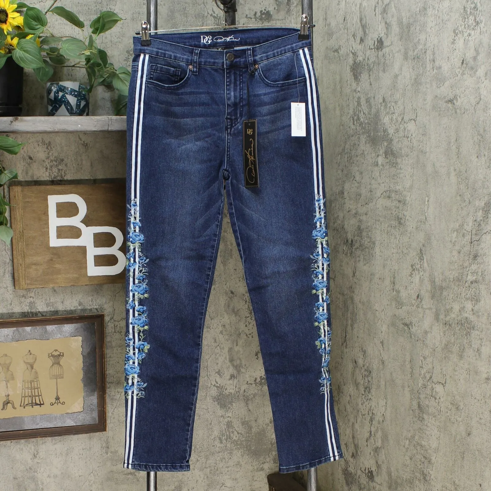 DG2 by Diane Gilman Women's Tall Classic Stretch Embroidered Stripe Skinny Jeans