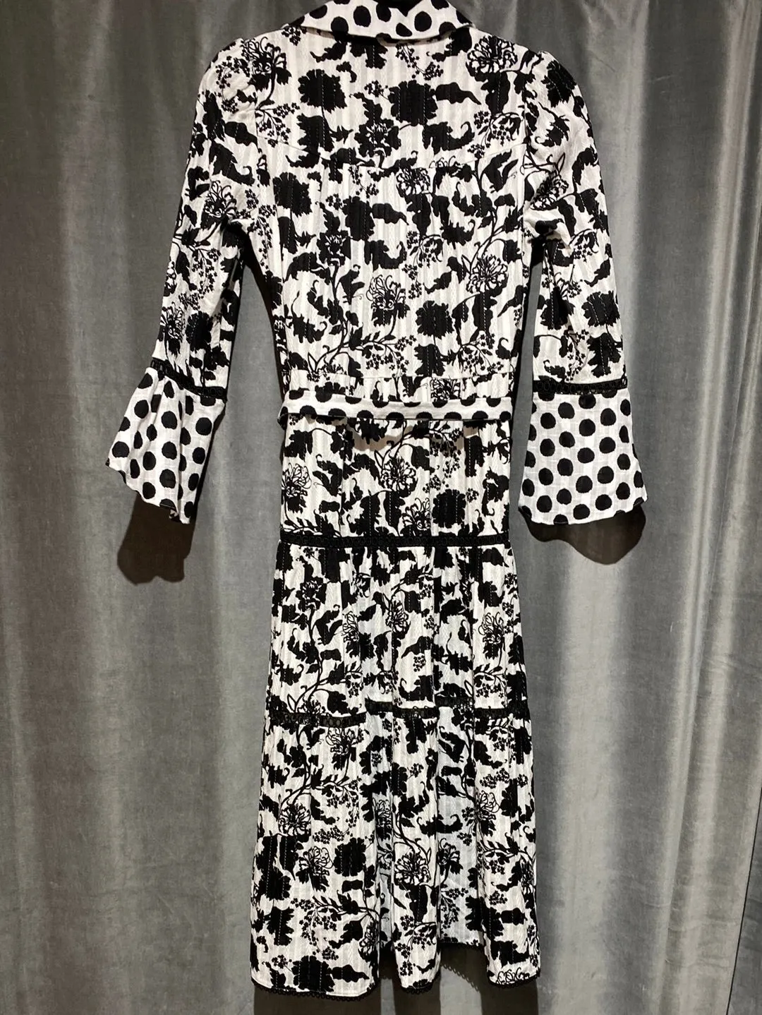 Diane Von Furstenberg Black and White Button Down Printed Midi Dress