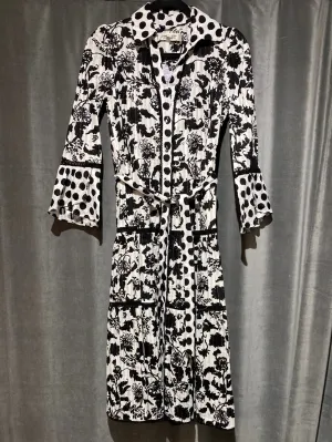 Diane Von Furstenberg Black and White Button Down Printed Midi Dress