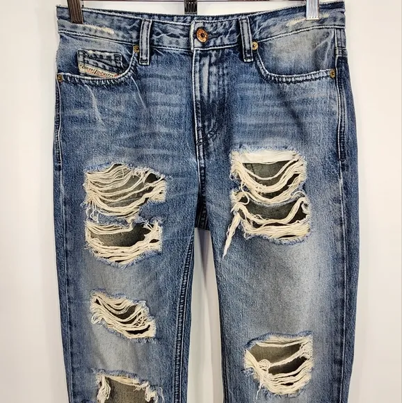 Diesel Rizzo Destroyed Slim Straight Jeans Low Waist Ripped Slouchy 23