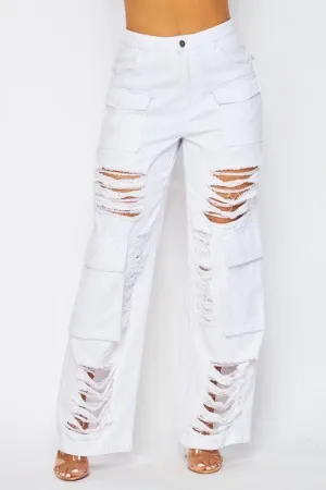 DISTRESSED CARGO WIDE LEG PANT