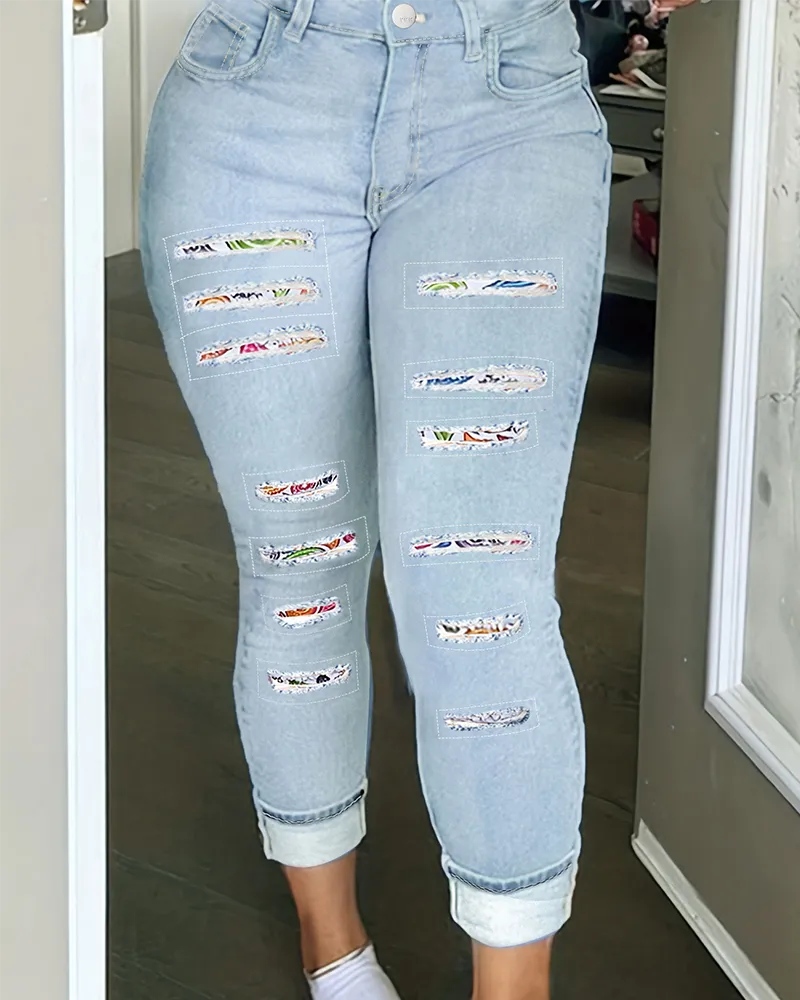 Distressed Patch Jeans