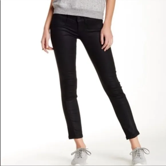 Dl1961 River Moto Skinny Jeans in Toulouse Low Rise Black Lambskin Coated Black