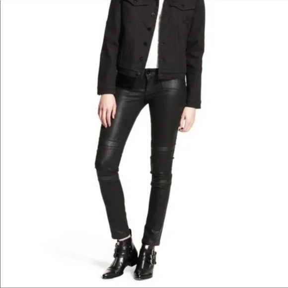 Dl1961 River Moto Skinny Jeans in Toulouse Low Rise Black Lambskin Coated Black